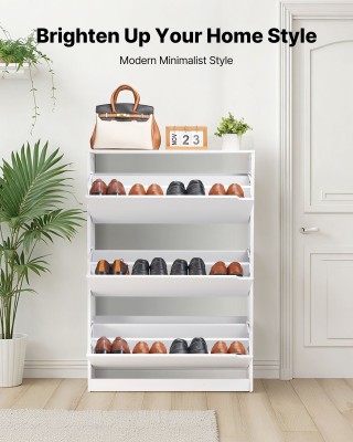 VEVOR Λευκή Ντουλάπα Παπουτσιών 3 Ανακλινόμενων Συρταριών με Σύστημ...