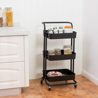 Costway Πολυλειτουργικό Καρότσι Αποθήκευσης με 3 Ράφια σε Μαύρο/Λευ...