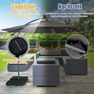 Costway Γκρι ομπρέλα Ø300 cm με 40 ηλιακά LED φώτα, σακιά άμμου, μ... Costway Γκρι ομπρέλα Ø300 cm με 40 ηλιακά LED φώτα, σακιά άμμου, μ...