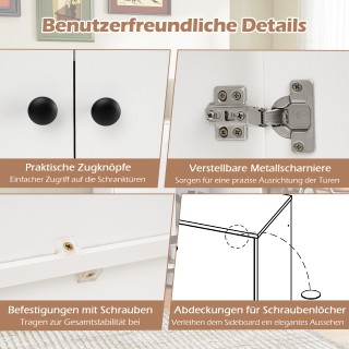 Costway Λευκό Ξύλινο Επιπλο Αποθήκευσης με Ρυθμιζόμενα Ράφια & 2 Πό...