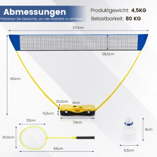 Costway Φορητό Σετ Μπάντμιντον με Ρακέτες & 2 Φτερά & Δίχτυ & Κουτί...