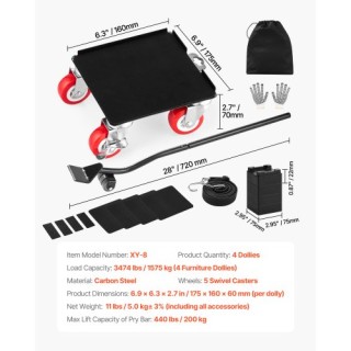 VEVOR Βαρέως Τύπου Μεταφορέας Επίπλων με 5 Ρόδες, Χωρητικότητα 1576...