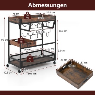 Costway Πολυλειτουργικό Σερβιτόρος Vintage Καροτσάκι Κουζίνας με Α... Costway Πολυλειτουργικό Σερβιτόρος Vintage Καροτσάκι Κουζίνας με Α...