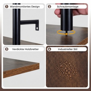 Costway Τριώροφο επιτοίχιο ράφι με φωτισμό RGB LED, 80,5 x 24 x 97 ...