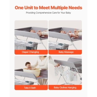 VEVOR Πτυσσόμενος Σταθμός Αλλαγής Πάνας με Πλαϊνό Καλάθι & Ρόδες Γκ...