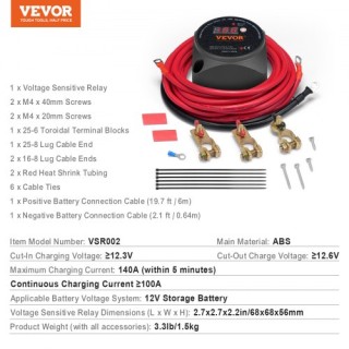 VEVOR Κιτ Ρελέ Φόρτισης 12V 140A Διπλής Μπαταρίας FDCDJDQTJ1000SUV7V9 VEVOR Κιτ Ρελέ Φόρτισης 12V 140A Διπλής Μπαταρίας FDCDJDQTJ1000SUV7V9