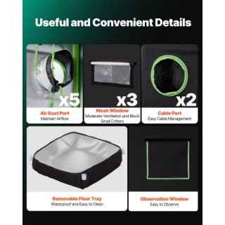 VEVOR Εσωτερική Σκηνή Καλλιέργειας, 100 x 100 x 200 cm, 600D Υψηλής...