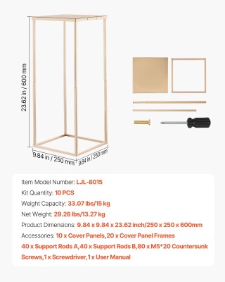 VEVOR Χρυσές Στήλες Λουλουδιών 60cm, Σετ 10 Τεμαχίων για Γάμους και...