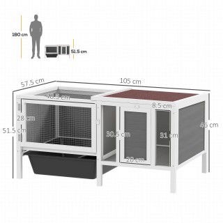 PawHut Εξωτερικό Κλουβί Κουνελιών με Σπιτάκι, Χώρο Τρεξίματος και Δ...