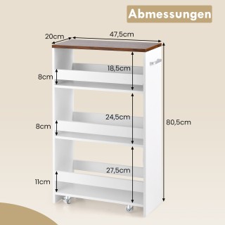Costway   Τρόλεϊ 4 Επιπέδων με Ρόδες, 20 cm Ιδανικό για Στενούς Χώρ...