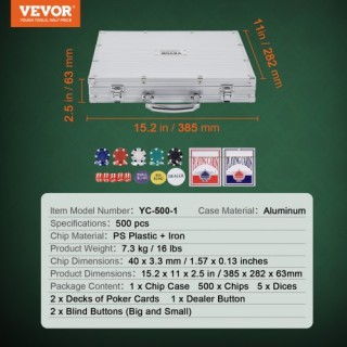 Σετ Πόκερ VEVOR 500 Τεμαχίων με Βαλιτσάκι Αλουμινίου PKCMTZPS500GC... Σετ Πόκερ VEVOR 500 Τεμαχίων με Βαλιτσάκι Αλουμινίου PKCMTZPS500GC...