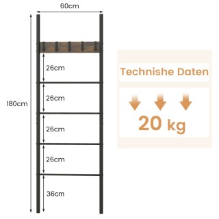 Costway Πολυλειτουργική Σκάλα Πετσετών 5 Επιπέδων με Άγκιστρα Διάστ...