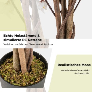 Costway Τεχνητό Δέντρο Μπουκαμβίλιας 120 εκ. με Λευκά Άνθη σε Γλάστ...