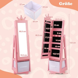 Costway  Παιδική Ντουλάπα Κοσμημάτων με Ολόσωμο Καθρέφτη και Περιστ...