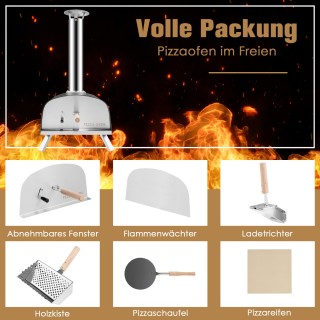 Costway Φορητός Υπαίθριος Φούρνος Πίτσας Ξυλόφουρνος Ασημί + Μαύρο ...