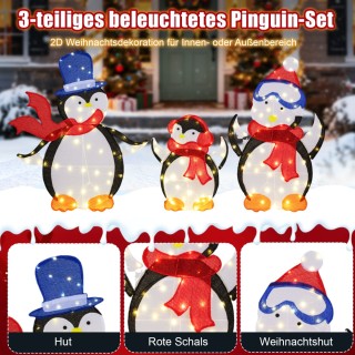 Costway Σετ 3 Φωτιζόμενων Πιγκουίνων με 160 Θερμά Λευκά LED & Φουλά...