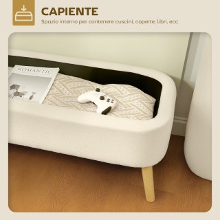 HOMCOM Πάγκος Αποθήκευσης 65L από Ύφασμα τύπου Teddy και Ξύλινα Πόδ...