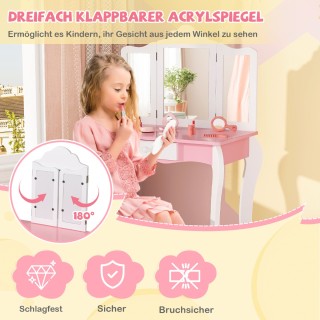 Costway Παιδικό Τραπέζι Μακιγιάζ με Σκαμπό, Αποσπώμενο Τριπλό Καθρ... Costway Παιδικό Τραπέζι Μακιγιάζ με Σκαμπό, Αποσπώμενο Τριπλό Καθρ...