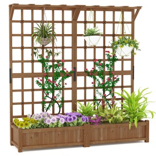 Costway Ζαρντινιέρα από ξύλο έλατου με πέργκολα και στέγαστρο, καφέ...