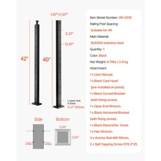 VEVOR Στύλος Καγκέλου Καλωδίων 42 Μαύρος από Ανοξείδωτο Χάλυβα 1JZL... VEVOR Στύλος Καγκέλου Καλωδίων 42 Μαύρος από Ανοξείδωτο Χάλυβα 1JZL...