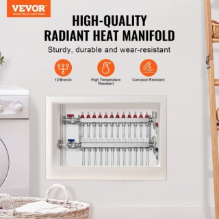 Σετ Συλλέκτη Θέρμανσης Δαπέδου VEVOR 12 Κλάδων για Σωλήνες PEX 1/2 ...