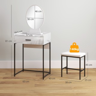 HOMCOM Σετ Τουαλέτας Μακιγιάζ με Καθρέφτη, Συρτάρι & Επενδυμένο Σκα...