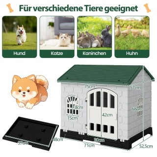 Costway Εξωτερικός Σκύλος Σπίτι με Πόρτα & 3 Παράθυρα & Αφαιρούμενο...