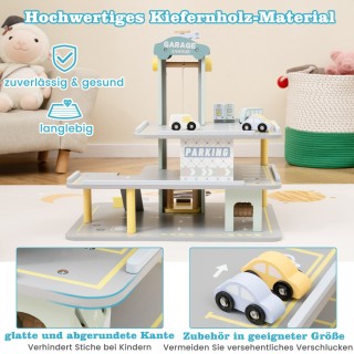 Costway Ξύλινο Τριώροφο Παιχνιδότοπος Γκαράζ με Αυτοκίνητα και Ελικ...