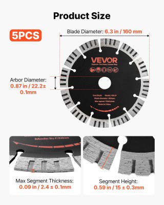 VEVOR Διαμαντοδίσκοι 160 mm 5 τμχ για Wall Chaser, Φ22,2 mm, για Ξη... VEVOR Διαμαντοδίσκοι 160 mm 5 τμχ για Wall Chaser, Φ22,2 mm, για Ξη...