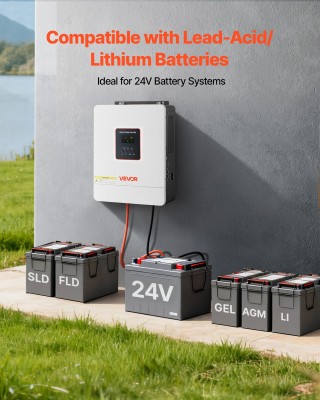 VEVOR 4000W Υβριδικός Ηλιακός Μετατροπέας, 24V DC σε 230V AC, Καθαρ...