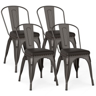 Costway Σετ 4 Μεταλλικές Καρέκλες Εστιατορίου με Μαξιλάρι και Πλάτη...