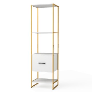 Costway Ψηλή Βιβλιοθήκη με Μεταλλικό Σκελετό και Συρτάρι για Επιπλέ...