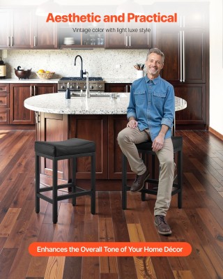 VEVOR Σετ Δύο Μαύρα Μπαρ Σκαμπό 62εκ από PU Δέρμα με Μεταλλικά Πόδι...