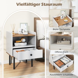 Costway Λευκό Μοντέρνο Κομοδίνο με Συρτάρι & Ανοιχτό Αποθηκευτικό Χ...