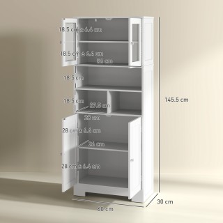 HOMCOM Λευκή Κουζίνα Κρεντένζα 60x30x145.5 cm με Γυάλινες Πόρτες 83...