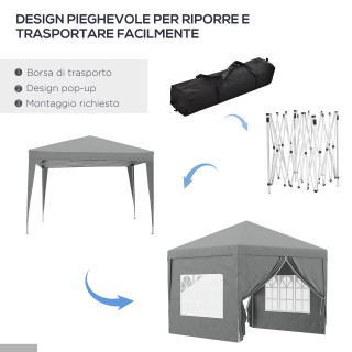 Outsunny  Πτυσσόμενο κιόσκι εξωτερικού χώρου 3x3 μ με 4 πλευρικά πά...