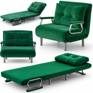 BAKAJI Πολυθρόνα Καναπές Κρεβάτι Μονό Ανακλινόμενη Πράσινη με Κορδο...