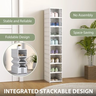 Παπουτσοθήκη με 8 Στοιβαζόμενα Διαφανη Κουτιά Αποθήκευσης για Παπού...