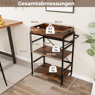 Costway Τρόλεϊ Μπαρ 3 Επιπέδων με Αποσπώμενο Δίσκο και Ρόδες KC56974CF Costway Τρόλεϊ Μπαρ 3 Επιπέδων με Αποσπώμενο Δίσκο και Ρόδες KC56974CF