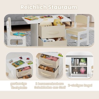 Costway  Ξύλινο Σετ Παιδικό Τραπεζάκι με 2 Καρεκλάκια και 2 Αποσπώμ...