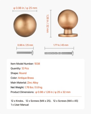 VEVOR Στρογγυλά Πόμολα Ντουλαπιών, Σετ 12 Τεμ., Ø25 x 32mm, Αντικέ ... VEVOR Στρογγυλά Πόμολα Ντουλαπιών, Σετ 12 Τεμ., Ø25 x 32mm, Αντικέ ...