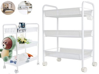 Μεταλλική Ραφιέρα Μπάνιου και Κουζίνας με Ρόδες 3 Επιπέδων Λευκό 59... Μεταλλική Ραφιέρα Μπάνιου και Κουζίνας με Ρόδες 3 Επιπέδων Λευκό 59...