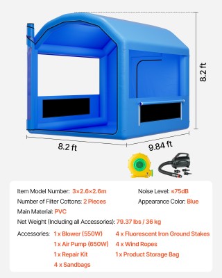 VEVOR Φουσκωτό Θάλαμο Βαφής 3x2.5x2.5μ με Ισχυρό Φυσητήρα και Σύστη... VEVOR Φουσκωτό Θάλαμο Βαφής 3x2.5x2.5μ με Ισχυρό Φυσητήρα και Σύστη...