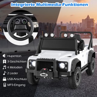 Costway Λευκό Ηλεκτρικό Παιδικό Αυτοκίνητο Land Rover Defender με Γ...