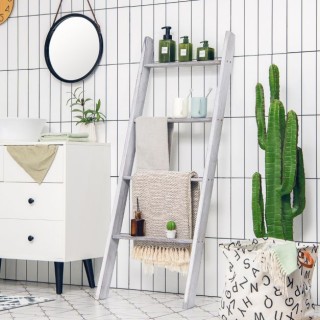 Ξύλινη Ραφιέρα - Σκάλα Τοίχου 50 x 7,5 x 137 cm  Χρώματος Γκρι COST...