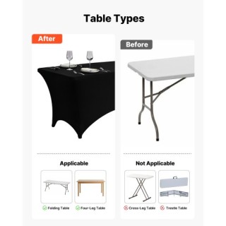 VEVOR Σετ 6 Μαύρα Ελαστικά Τραπεζομάντηλα για 8FT Ορθογώνια Τραπέζι...