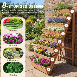 Costway Κάθετο υπερυψωμένο παρτέρι 8 επιπέδων από ξύλο ελάτης με ζα...