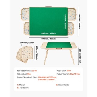 VEVOR Πτυσσόμενο Ξύλινο Τραπέζι Παζλ 1500 Κομματιών 86x63cm PTZ1500...