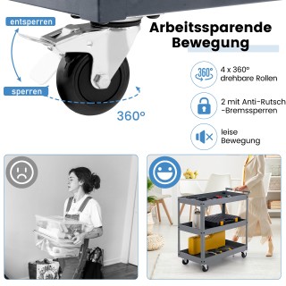 Costway Γκρι Μεταλλικό Τρόλεϊ 3 Επιπέδων με Εργονομική Λαβή TH10075GR