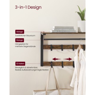 Κρεμάστρα Τοίχου VASAGLE με Ράφι και 10 Αποσπώμενους Γάντζους - Vin... Κρεμάστρα Τοίχου VASAGLE με Ράφι και 10 Αποσπώμενους Γάντζους - Vin...